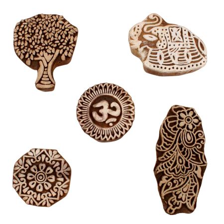 Set of 5 Piece New Mix Wooden Printing Blocks